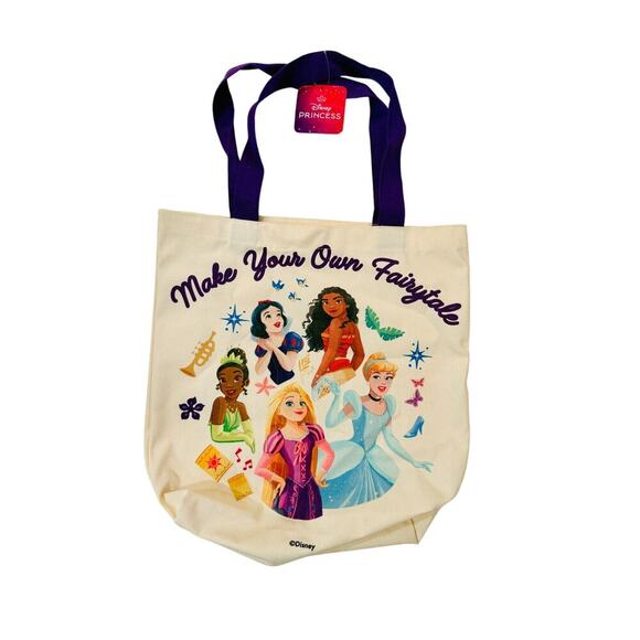 Disney Handbags - Disney Princess Tote Bag “Make Your Own Fairytale” Canvas Tote Purple Handles